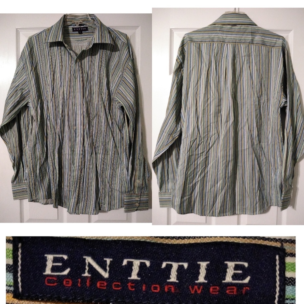Enttie men casual button down stripe XL